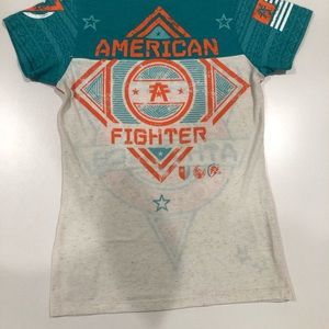 American Fighter Tee. Teal colored. Medium size. Short sleeve